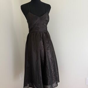 Love Sadie Black Satin Midi Dress Sz 4 Spaghetti Strap Fit & FlareCocktail Party